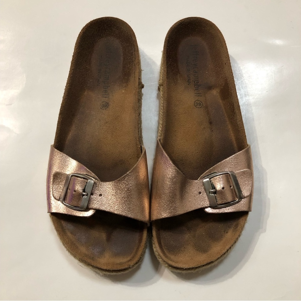 Jeffrey Campbell Rose Gold Metallic Leather Espadrille Sandals